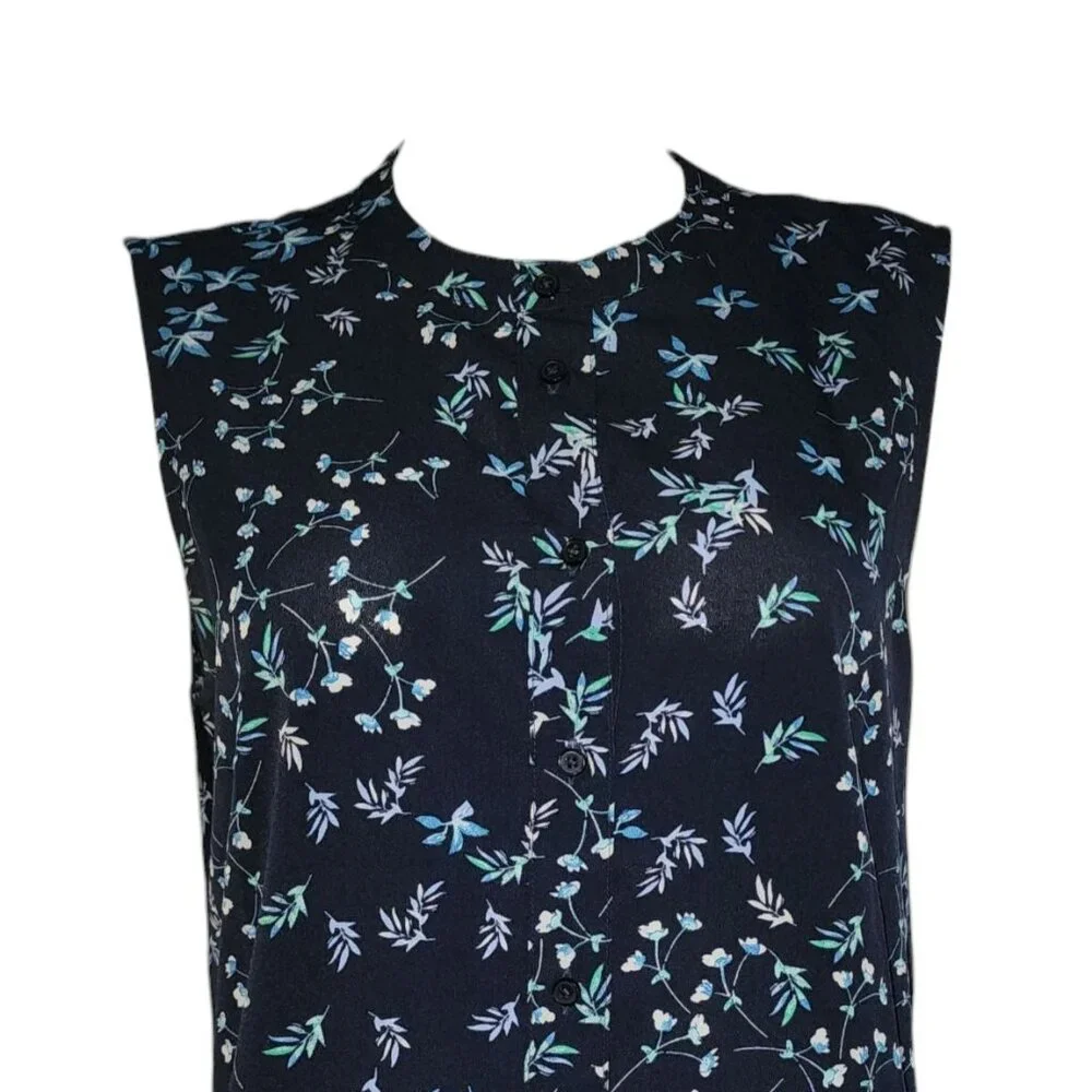 Banana Republic Dress Womens Size L Large Blue Floral Button Front‎ Sleeveless